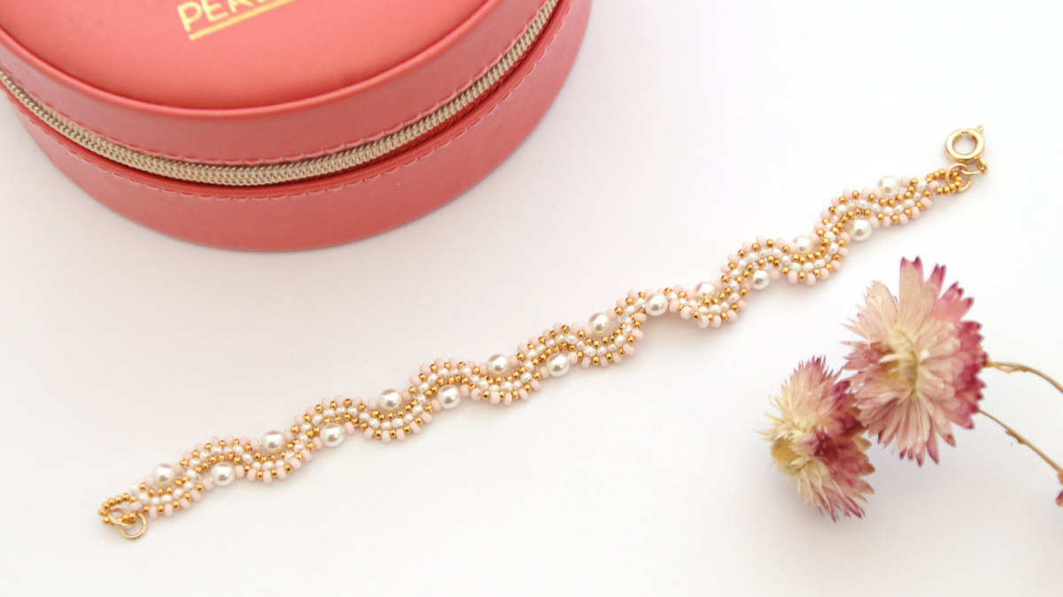 Esquema Pulsera de semillas Miyuki y cuentas de perlas Wave