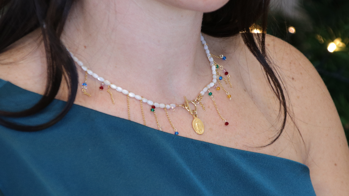 Esquema DIY collar de olivas de nácar, cadenas y peonzas Preciosa Esquema DIY collar de olivas de nácar, cadenas y peonzas Preciosa