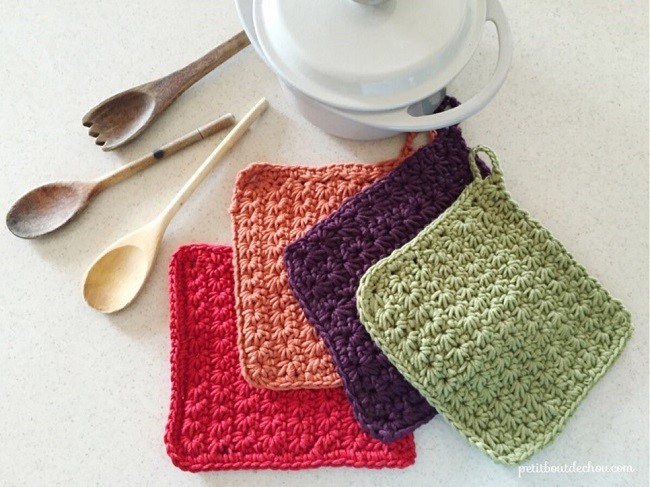 Esquema Potholder Crochet punto de estrella con algodón alambre DMC Natura XL