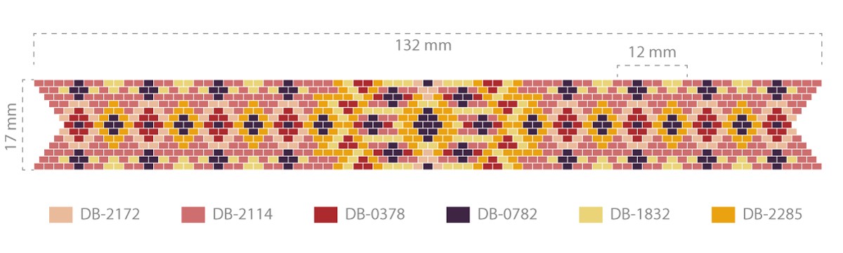 Esquema Pulsera de Peyote Impair en Miyuki delicas y peonzas de PureCrystal con cierre de estrella