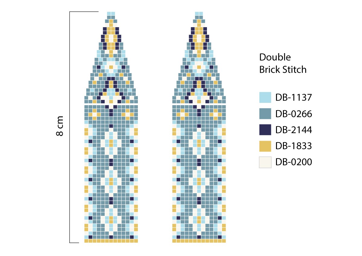 Esquema Pendientes colgantes de Miyuki en punto de ladrillo doble
