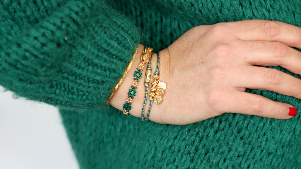 Esquema Pulsera de cuentas de esmeralda de PureCrystal Esquema Pulsera de cuentas de esmeralda de PureCrystal