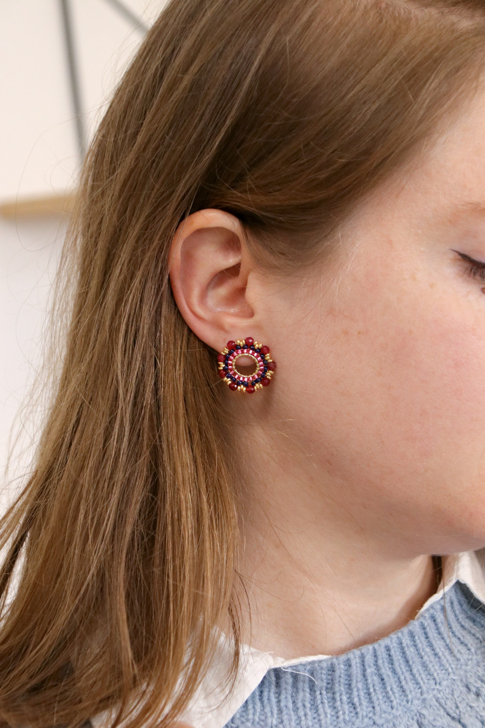 Pendientes de círculo de perlas Miyuki y piedras preciosas