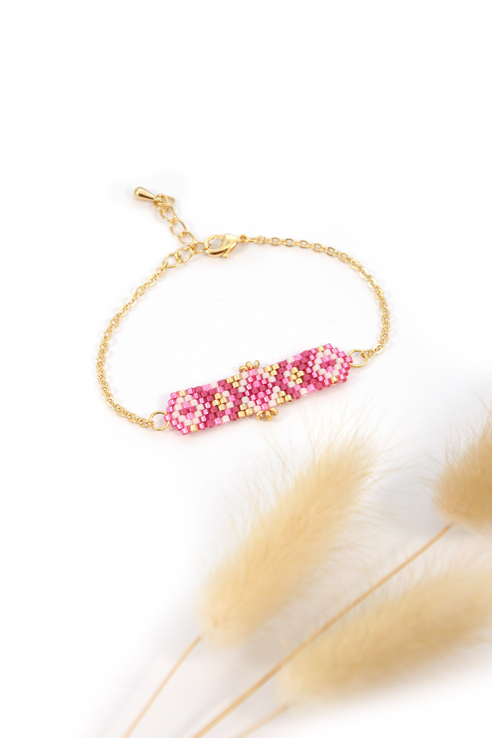 Esquema Mini pulsera de Miyuki en peyote fucsia Esquema Mini pulsera de Miyuki en peyote fucsia