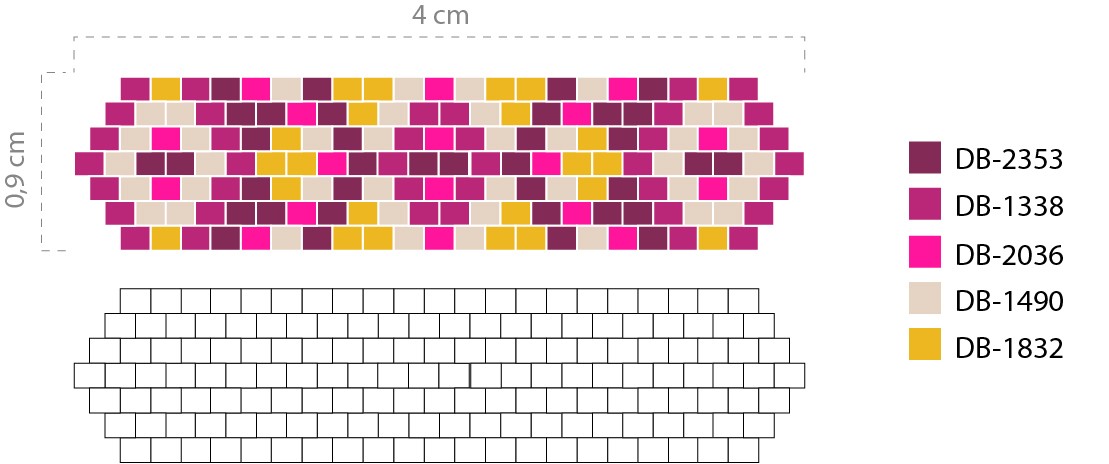 Esquema Mini pulsera de Miyuki en peyote fucsia