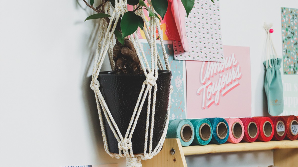 Esquema Suspensión de plantas de cuerda de macramé Esquema Suspensión de plantas de cuerda de macramé