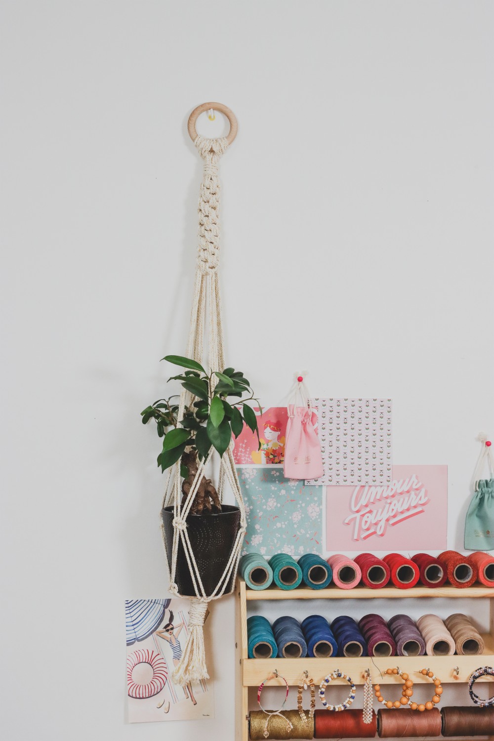 Suspensión de plantas de cuerda de macramé