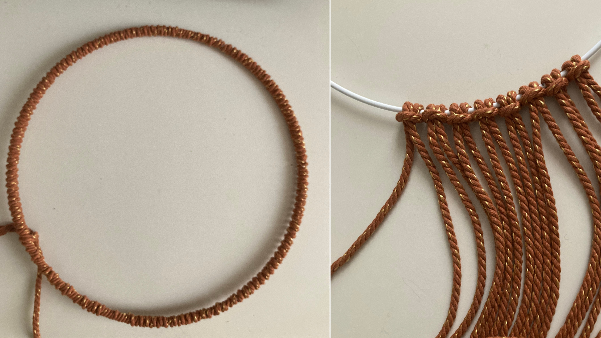 DIY Lámpara colgante de macramé bohemio en dos tonos : Paso 1 DIY Lámpara colgante de macramé bohemio en dos tonos : Paso 1
