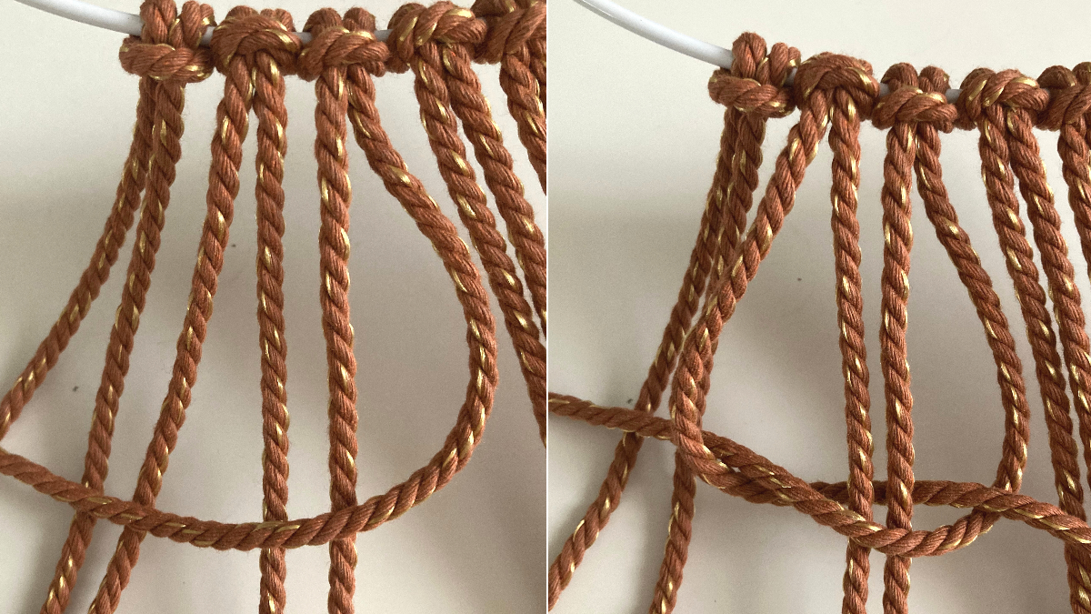 DIY Lámpara colgante de macramé bohemio en dos tonos : Paso 2 DIY Lámpara colgante de macramé bohemio en dos tonos : Paso 2