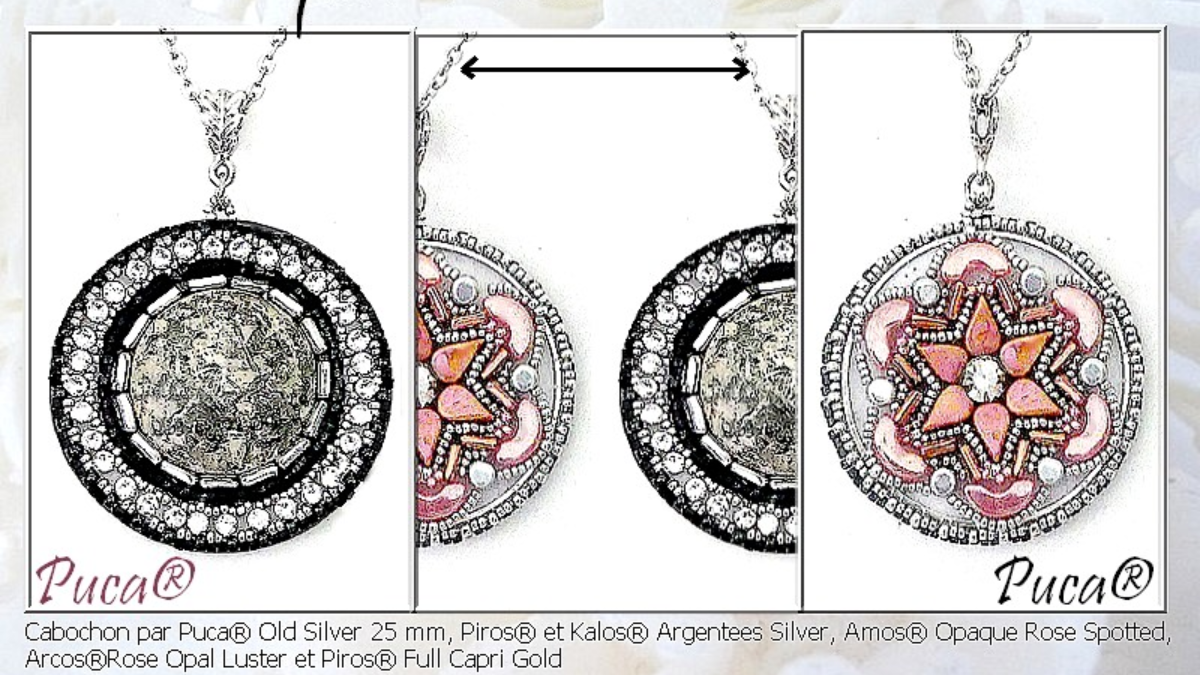 Colgante Tuto "Recto Verso" con cabujón y cuentas Piros, Kalos y Amos de Puca