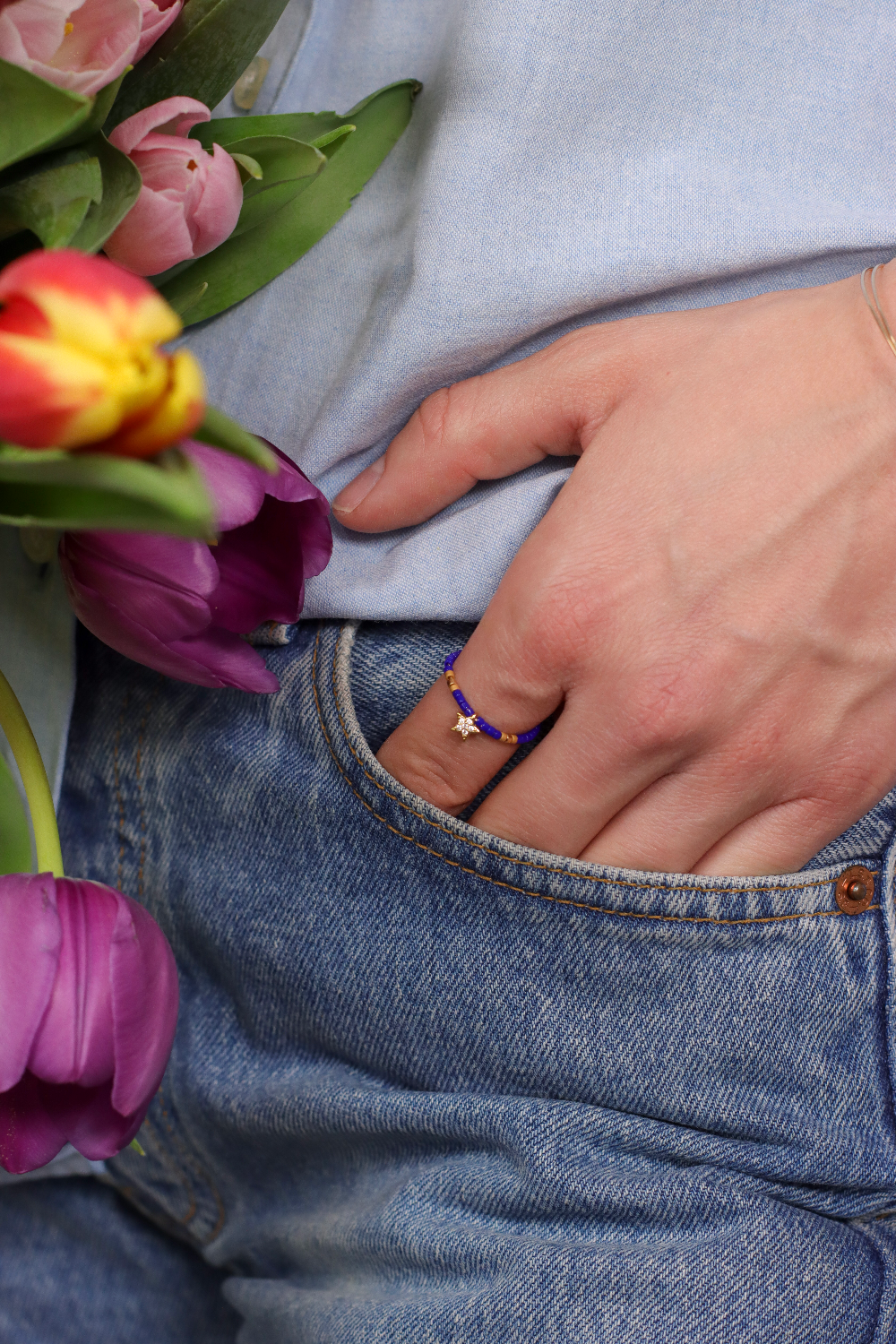 Anillo de Tuto con dije de estrella y cuentas de Miyuki