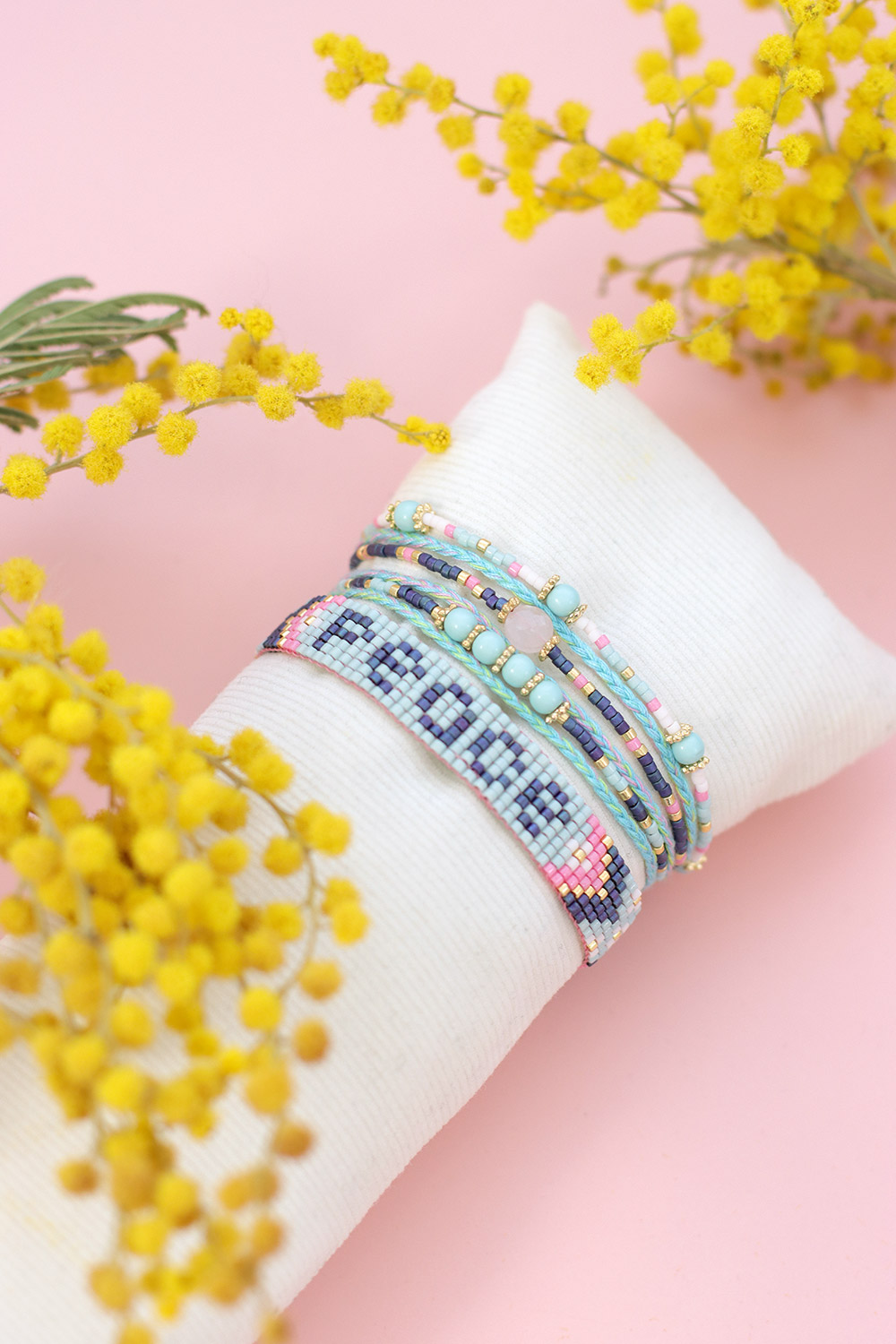 Hiilos Pulsera Multirang Miyuki rosa y turquesa cierre intercambiable