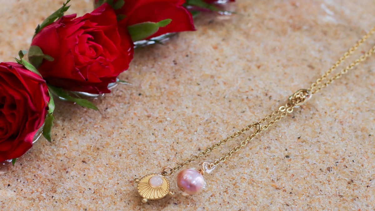 Esquema Collar DIY de acero inoxidable y perlas de agua dulce