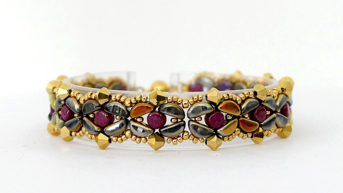 Esquema Pulsera Copine con cuentas de vidrio Kos, Kalos de Puca y Rocailles Miyuki