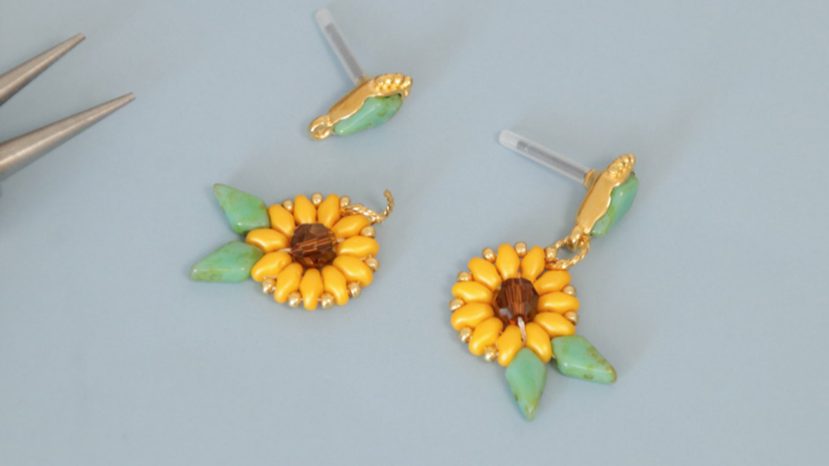 Pendientes girasol con cuentas SuperDuo : Paso 15 Pendientes girasol con cuentas SuperDuo : Paso 15