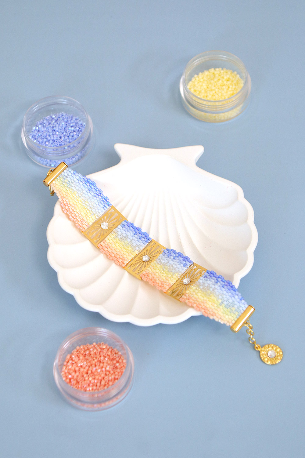 Bracelet Perles Miyuki tissage Peyote Double dégradé lever de soleil