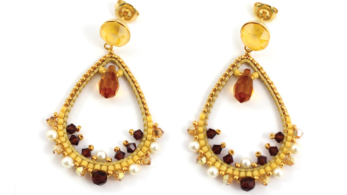 Pendientes de gota de punto de ladrillo con cristales y cuentas de Miyuki : Paso 12 Pendientes de gota de punto de ladrillo con cristales y cuentas de Miyuki : Paso 12