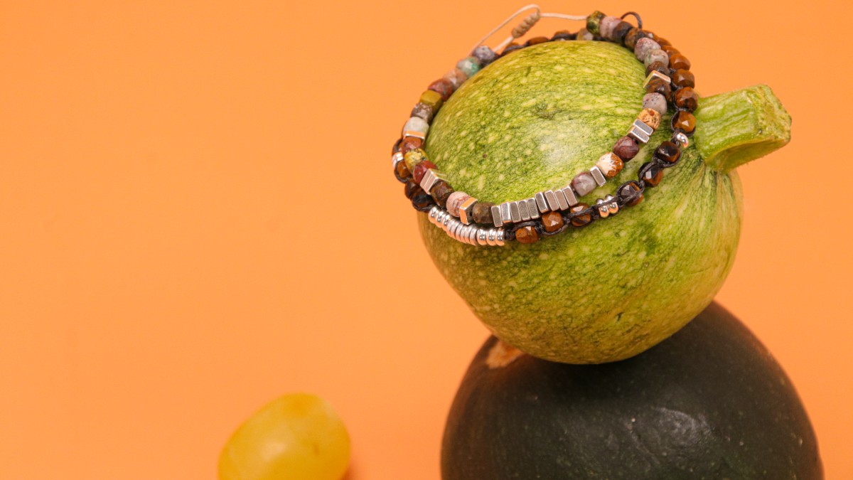 Bracelet de couple en perles heishi pierres gemmes et slam cord