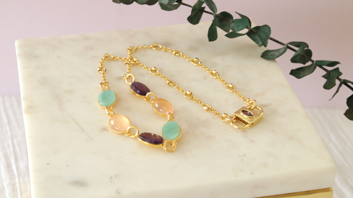 Collar de amatista amazónica y cuarzo rosa