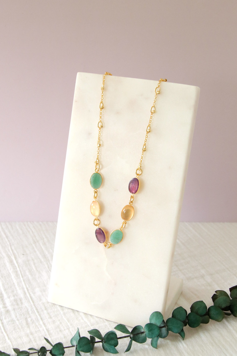 Collar de amatista amazónica y cuarzo rosa