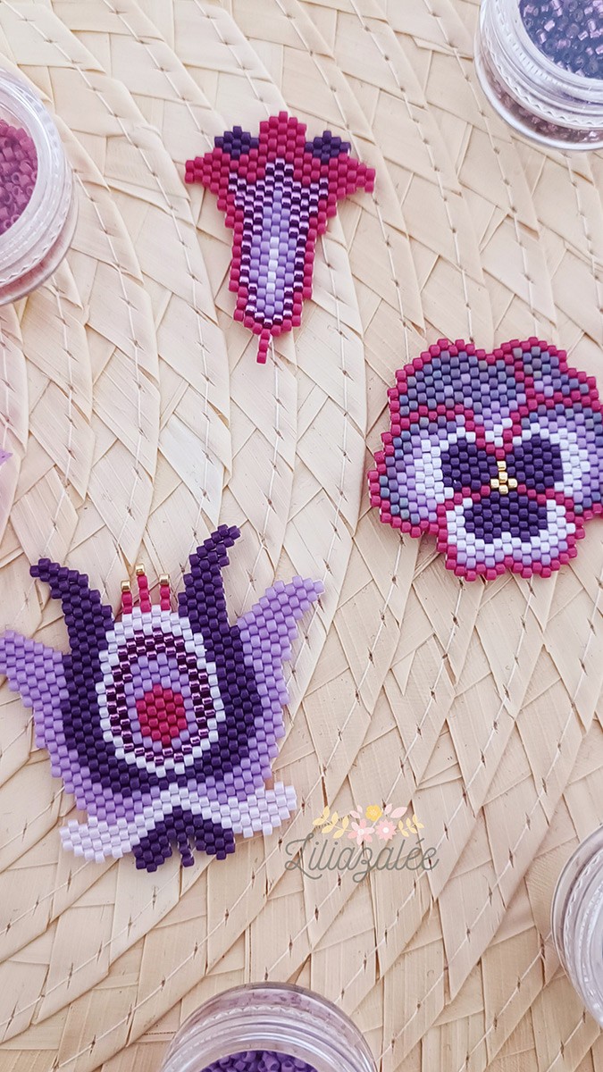 DIY Tissage fleurs Pansy en perles Miyuki technique brickstitch