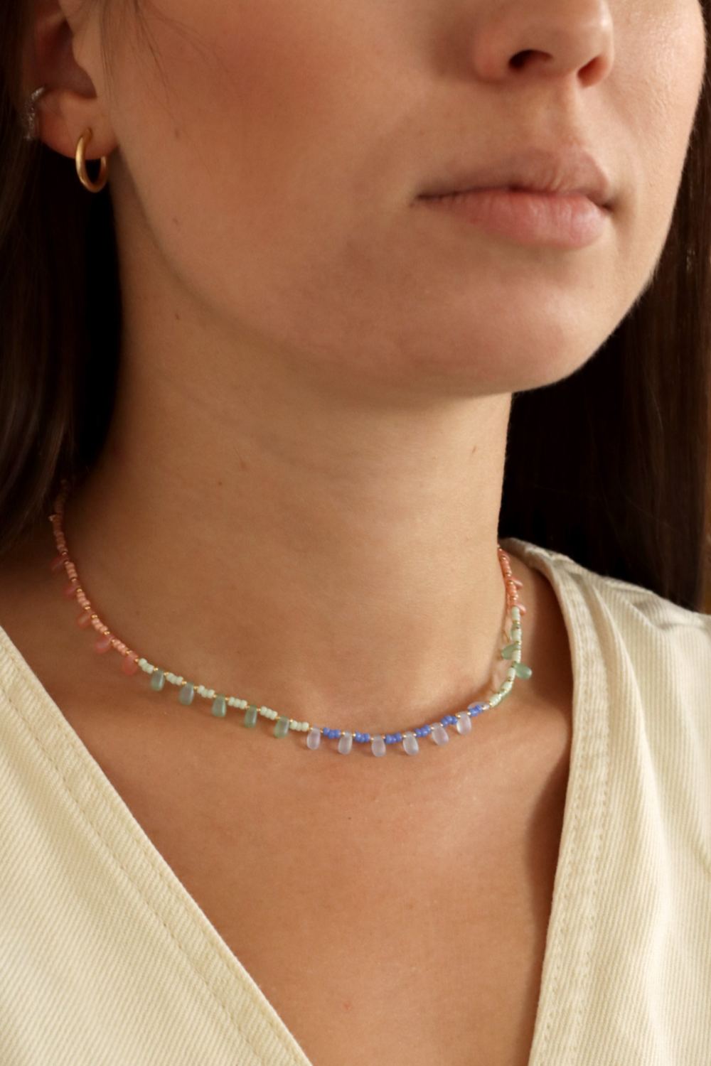 Esquema Collar de cuentas Miyuki en cuentas de semilla y Gota Larga Pastel Esquema Collar de cuentas Miyuki en cuentas de semilla y Gota Larga Pastel