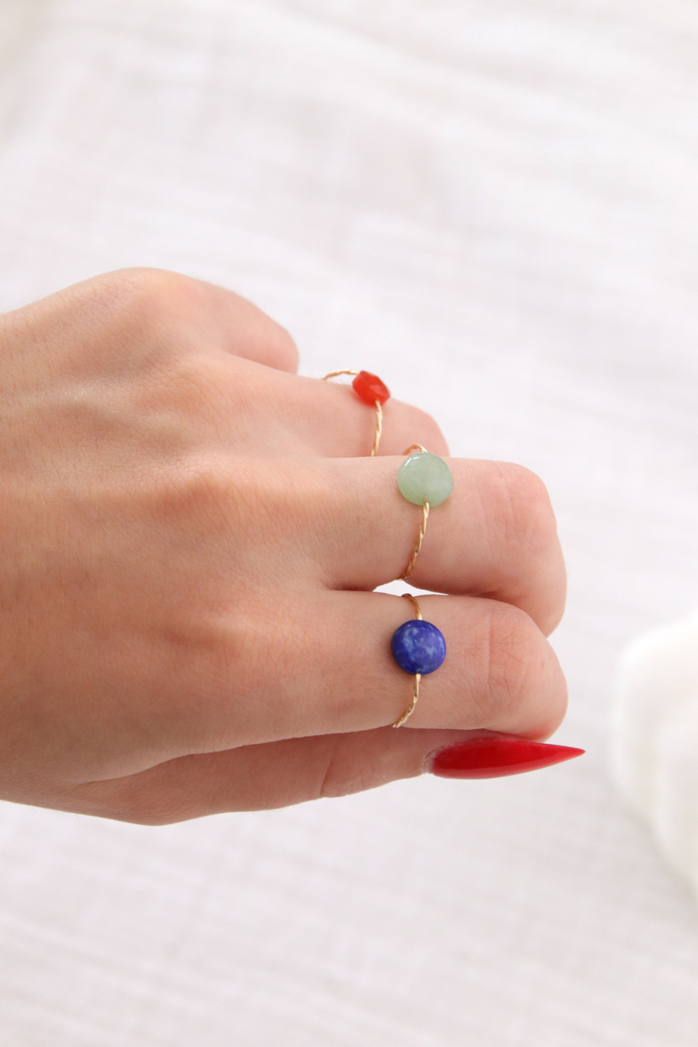 Anillos Tuto con Piedras Naturales alambre trenzado relleno de oro