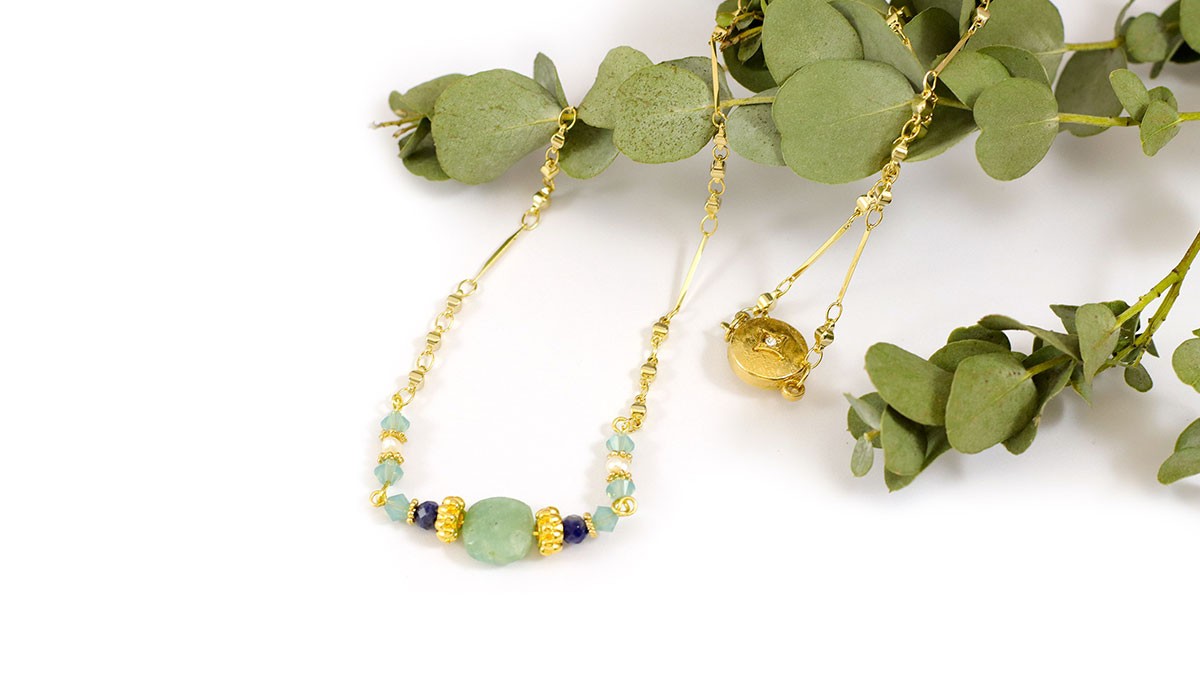 Esquema Tutorial de collar de perlas de agua dulce y piedras preciosas