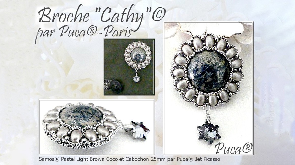 Broche Tuto Cathy con cuentas de Samos y cabujones de Puca®.