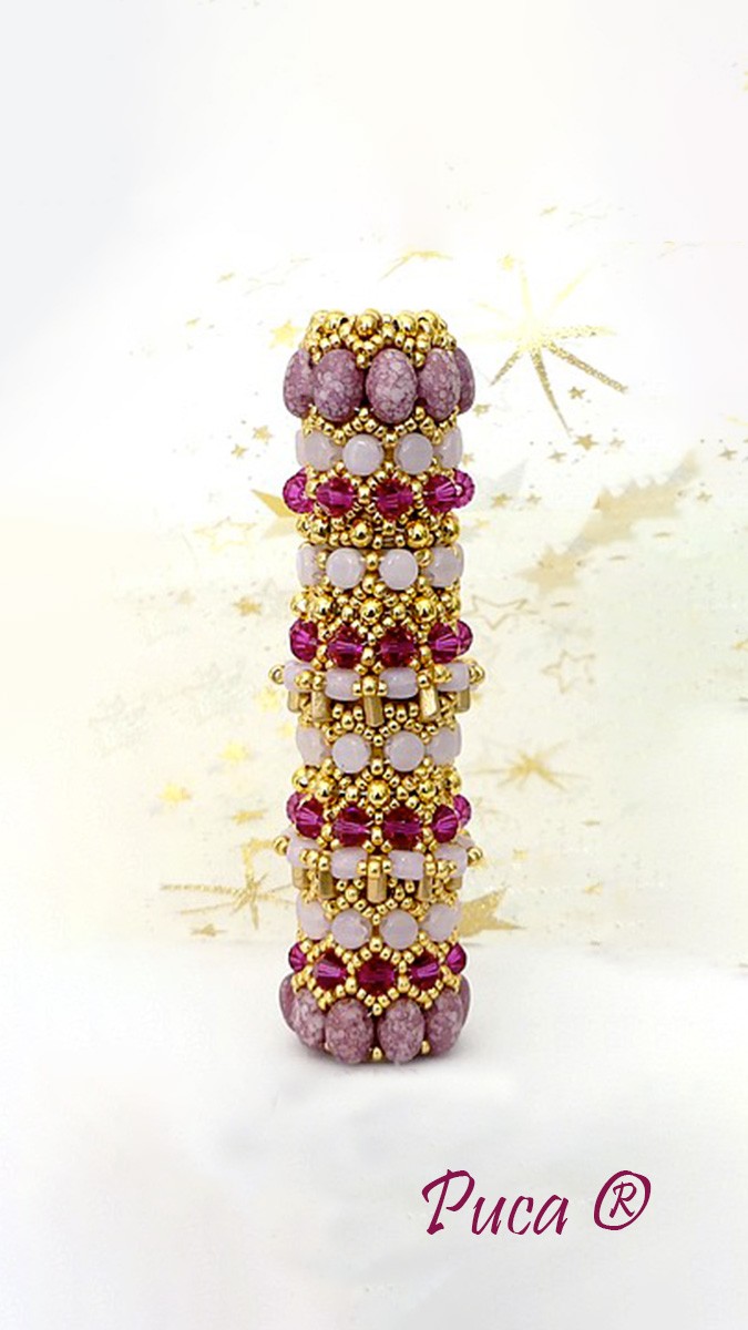 Esquema Estuche para agujas Amanda con cuentas de vidrio Samos, Piros y Kalos de Puca®.