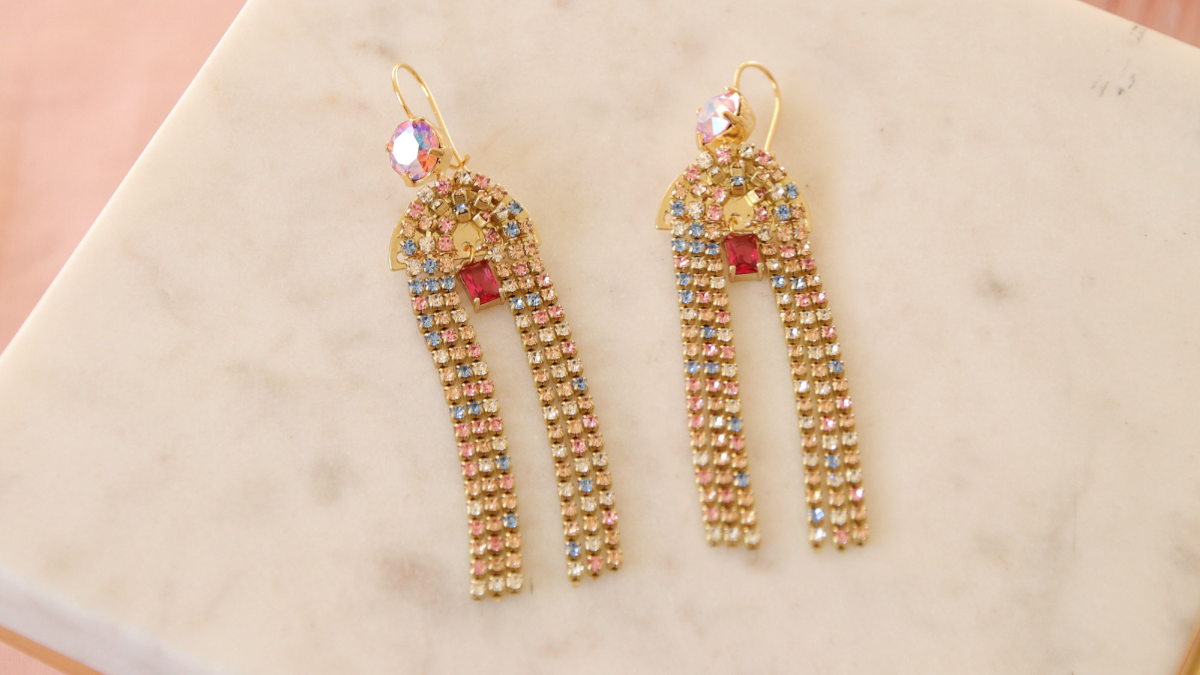 Pendientes con colgante de strass en forma de arco