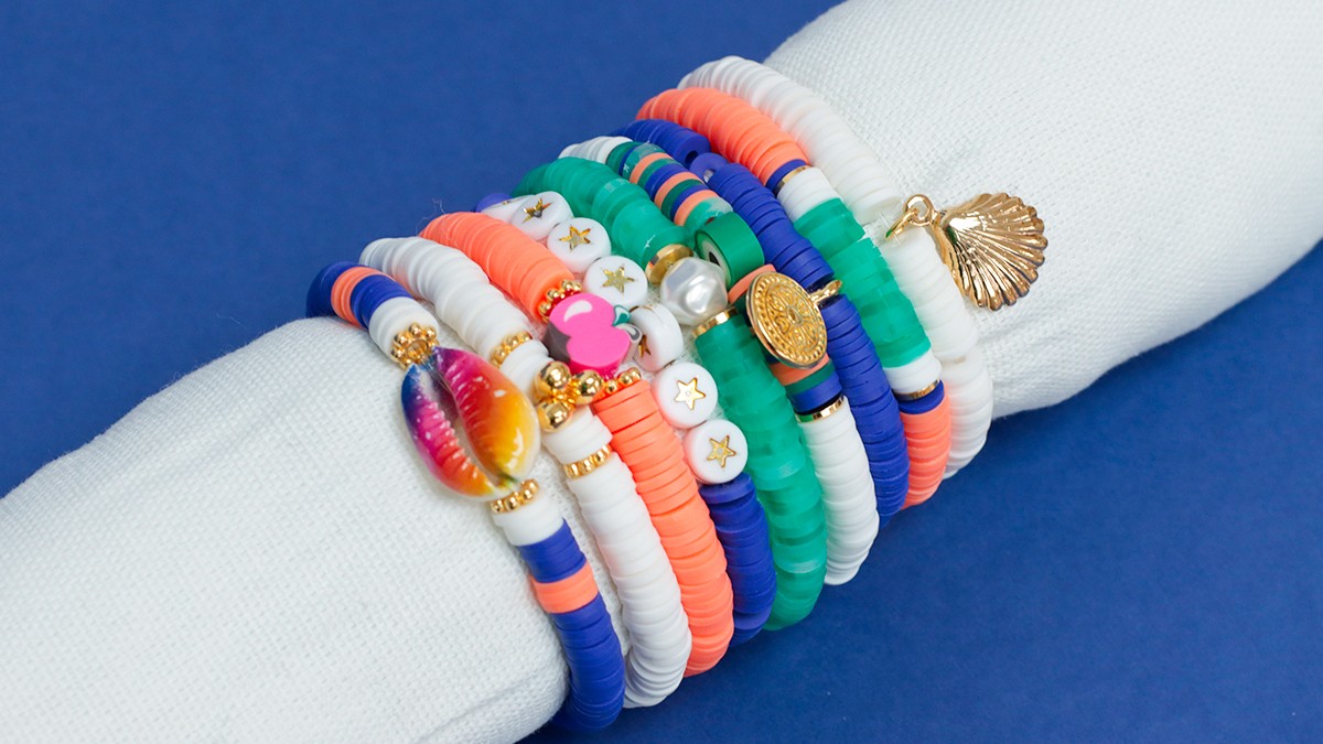 Pulseras elásticas redondas heishi modelo Fruit Salad Pulseras elásticas redondas heishi modelo Fruit Salad