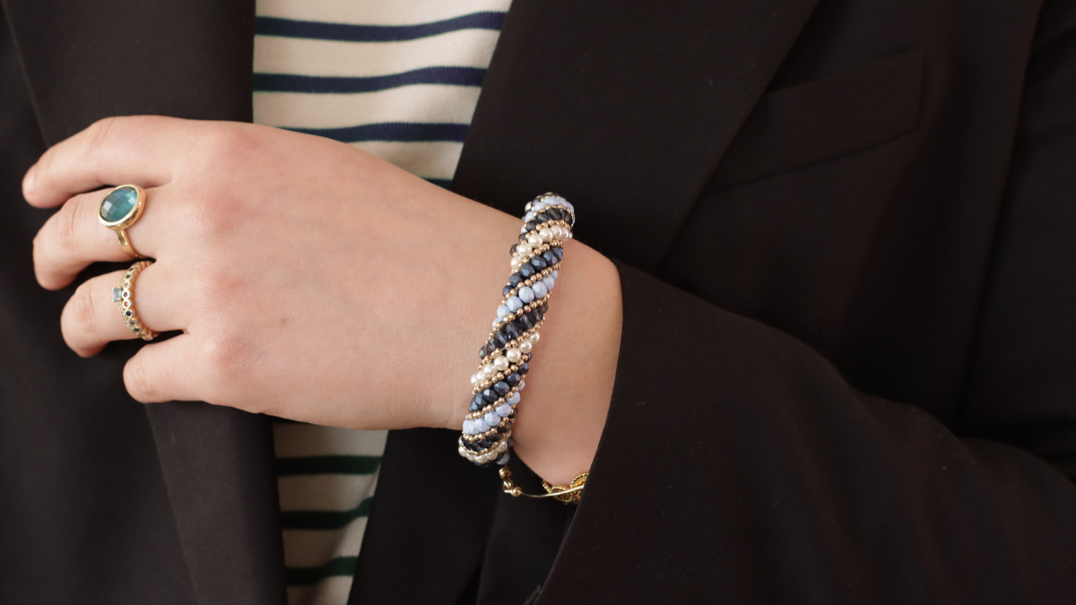 Esquema Pulsera Espiral Rusa Azul con perlas