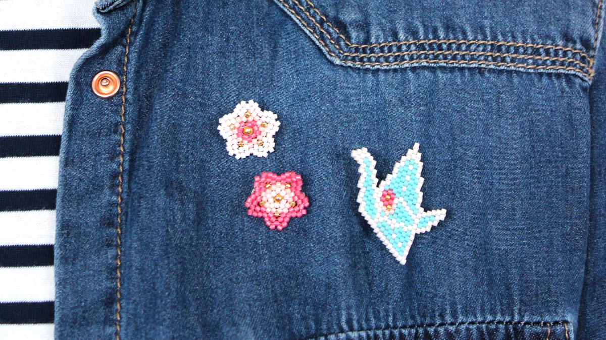 Esquema Broche grulla origami Miyuki Weaving Grid en punto de ladrillo Esquema Broche grulla origami Miyuki Weaving Grid en punto de ladrillo