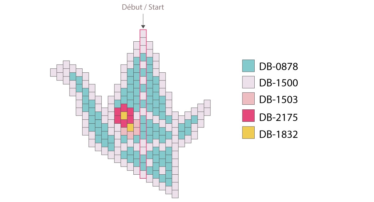 Esquema Broche grulla origami Miyuki Weaving Grid en punto de ladrillo Esquema Broche grulla origami Miyuki Weaving Grid en punto de ladrillo