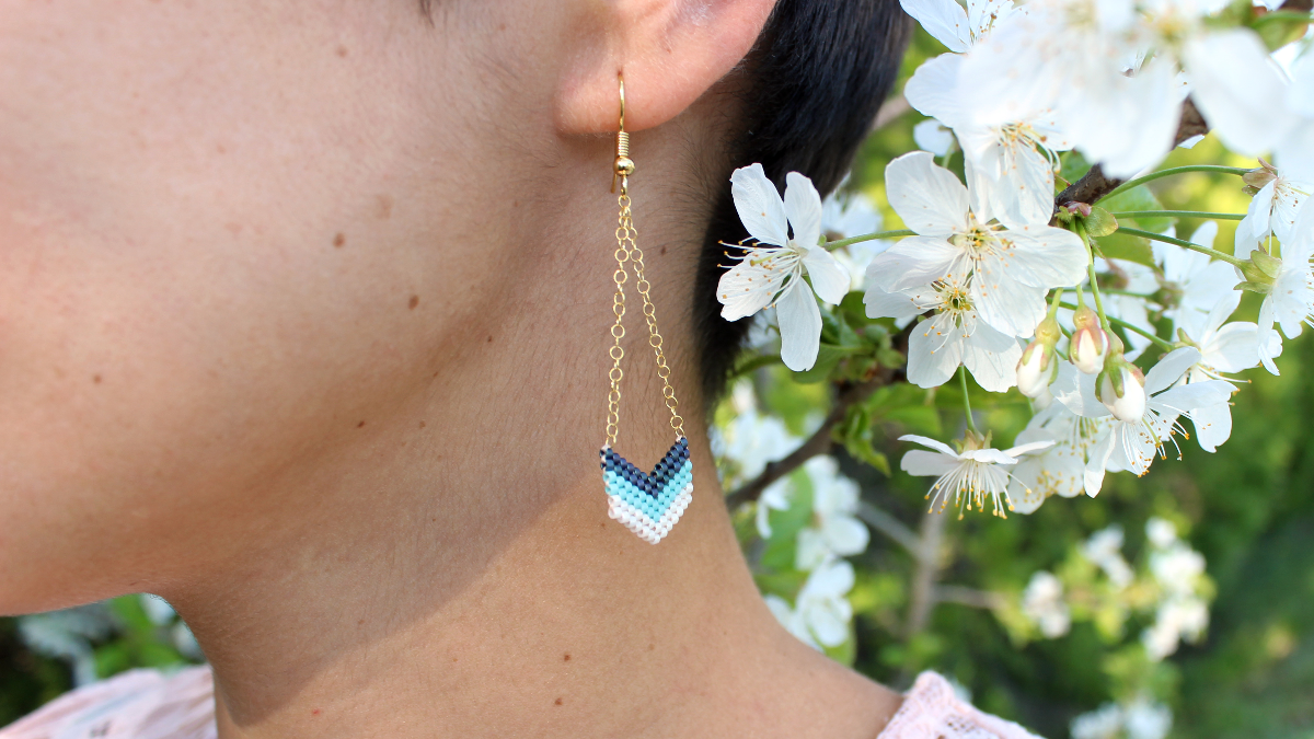 Miyuki Herringbone Earrings tutorial para aprender Brick Stitch