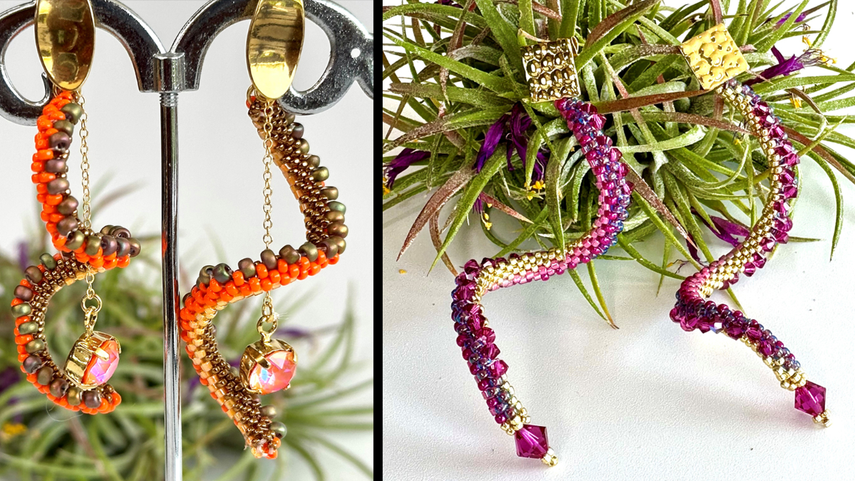 Pendientes colgantes en tejido peyote Cellini efecto espiral plano : Paso 15