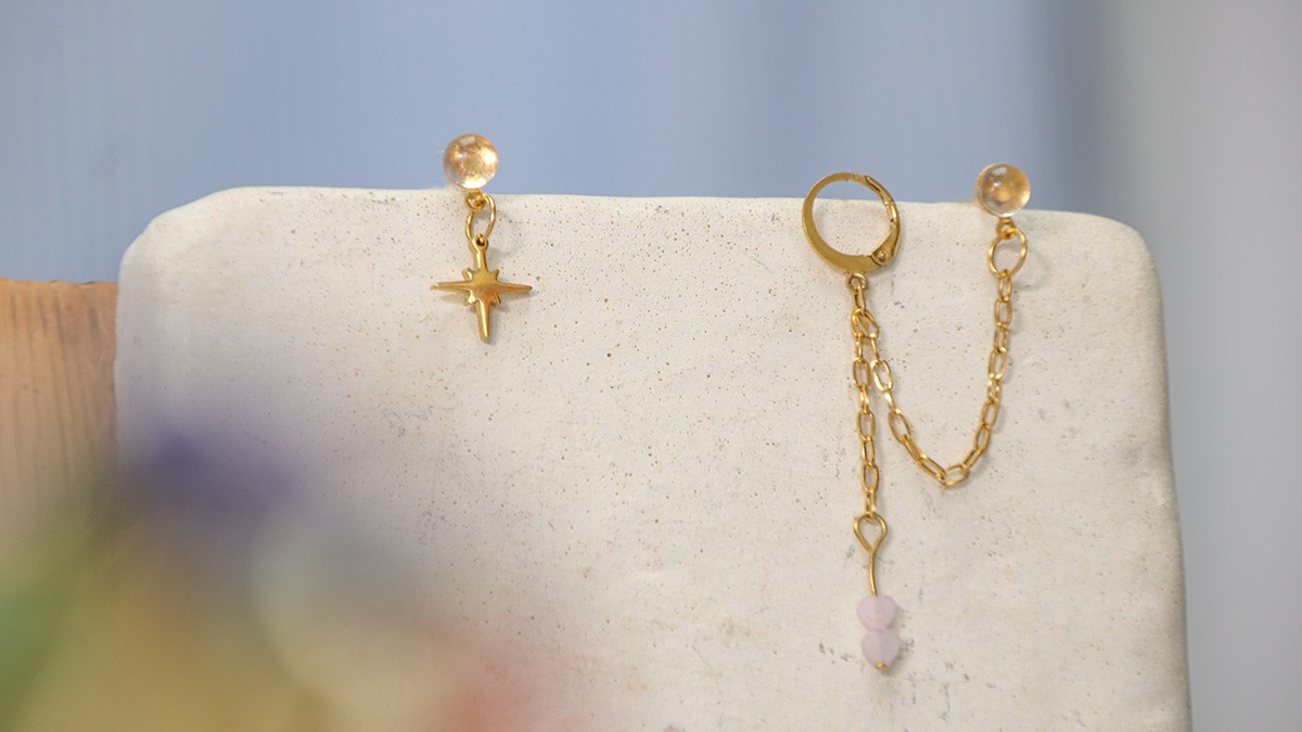 Esquema Tutorial fácil, pendientes de piedras preciosas de cuarzo desparejadas