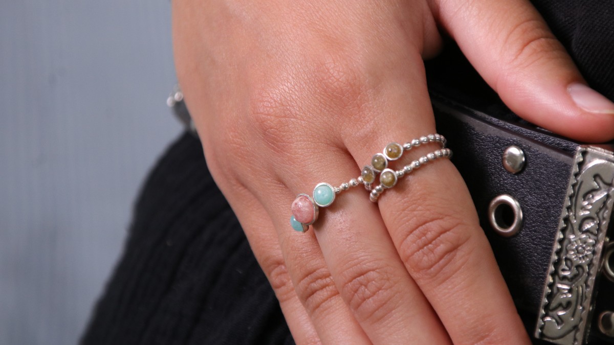 Esquema Hacer un anillo de plata de ley 925 con piedras naturales de amazonita y labradorita