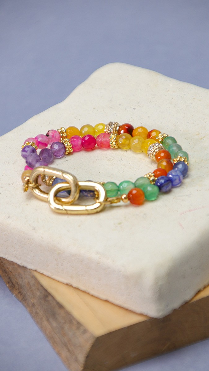 Esquema DIY Pulsera de cuentas de piedras preciosas de colores doble vuelta Esquema DIY Pulsera de cuentas de piedras preciosas de colores doble vuelta