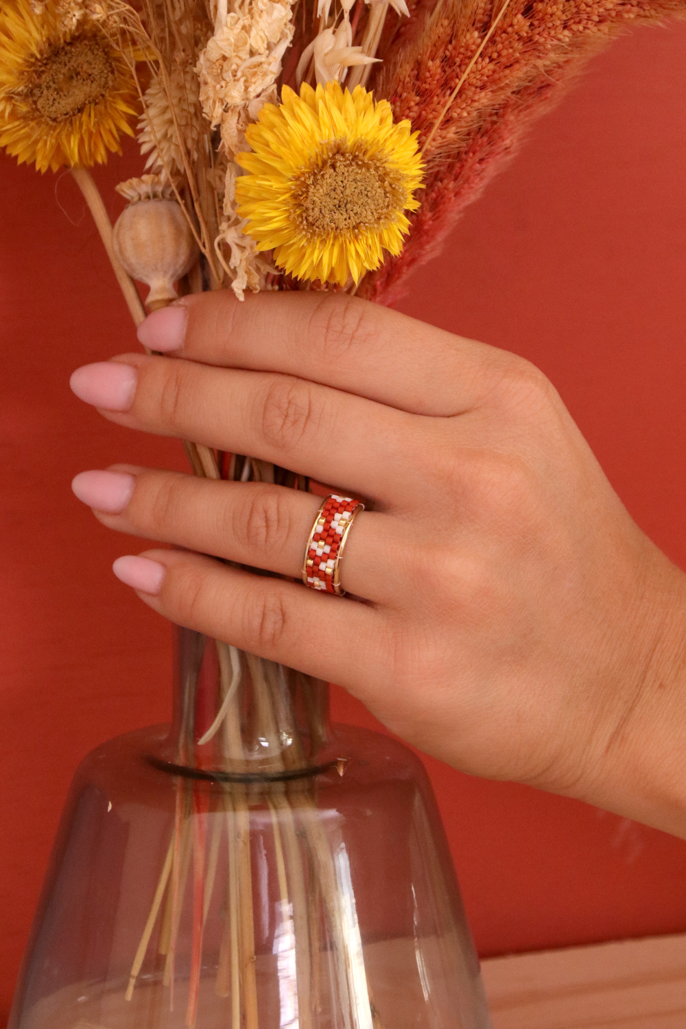 Anillo Miyuki en Peyote Pareja con motivo de pantera y leopardo