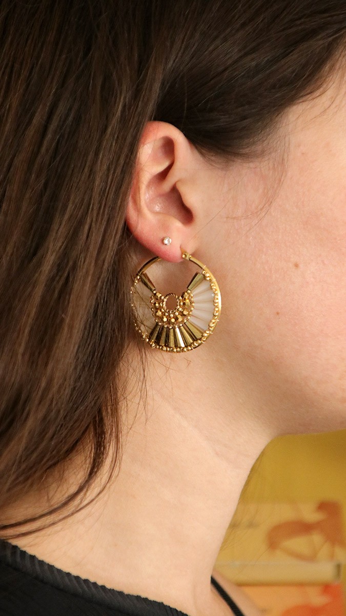 Esquema DIY Pendientes de aro de abanico dorado con cuentas de cono de pagoda Esquema DIY Pendientes de aro de abanico dorado con cuentas de cono de pagoda