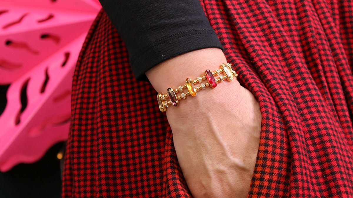 Esquema Pulsera doble con strass y cristales de colores