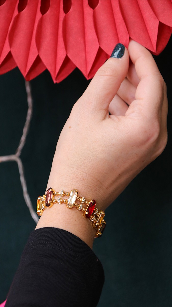 Esquema Pulsera doble con strass y cristales de colores