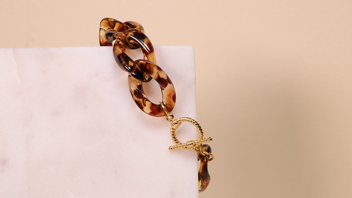 Esquema Pulsera DIY con eslabones acrílicos con estampado de leopardo Esquema Pulsera DIY con eslabones acrílicos con estampado de leopardo