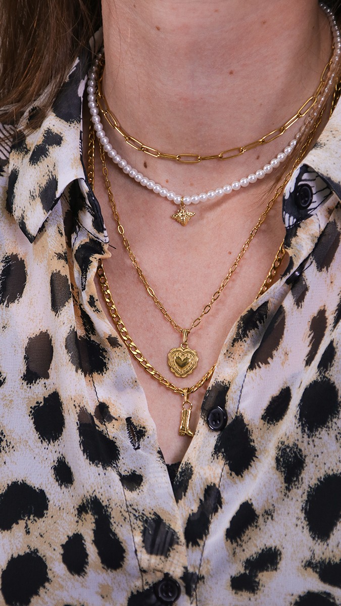 Esquema Collar de varias vueltas con cadenas y perlas nacaradas