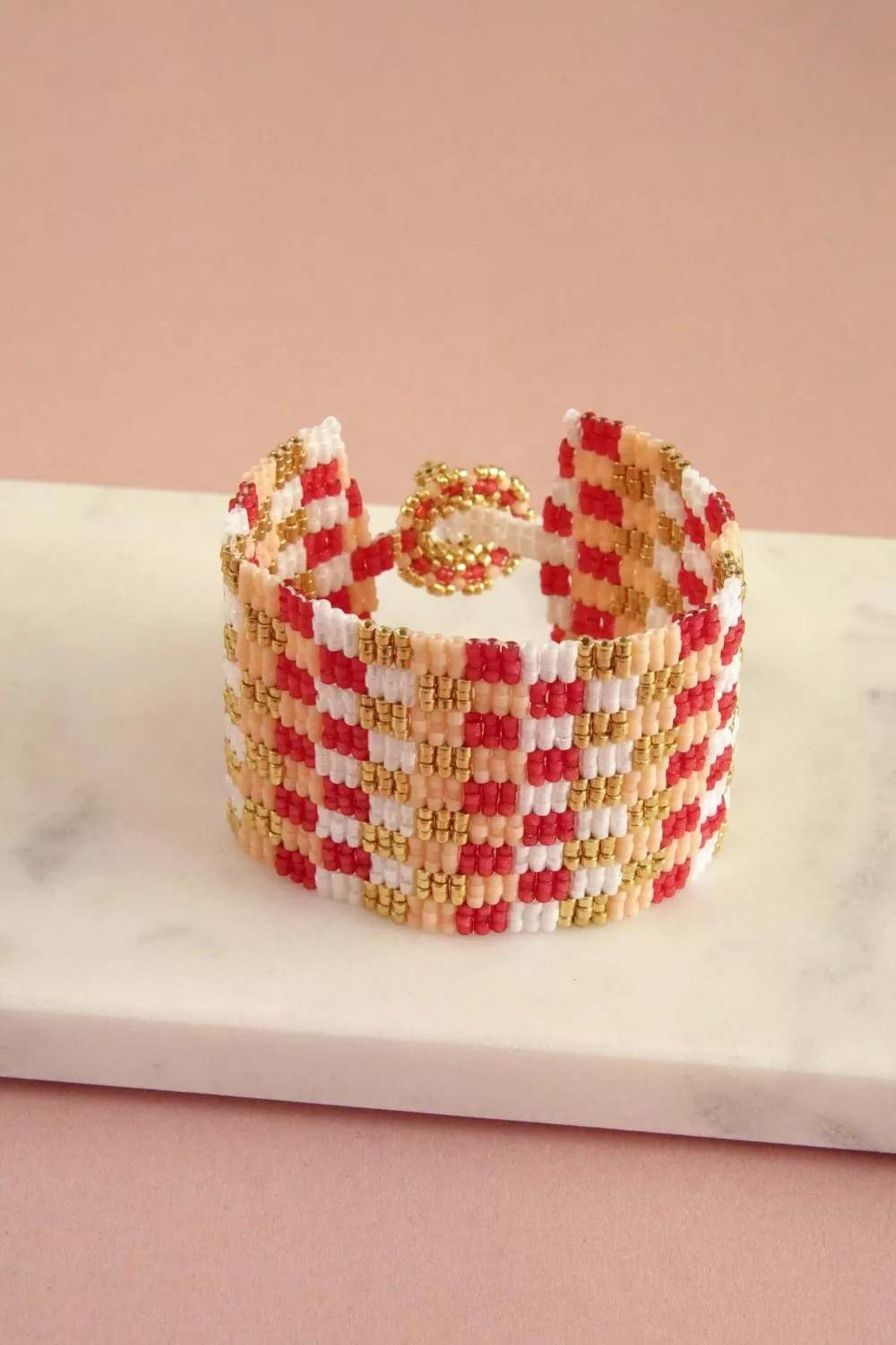 Pulsera Peyote Miyuki triple check con cierre de perla