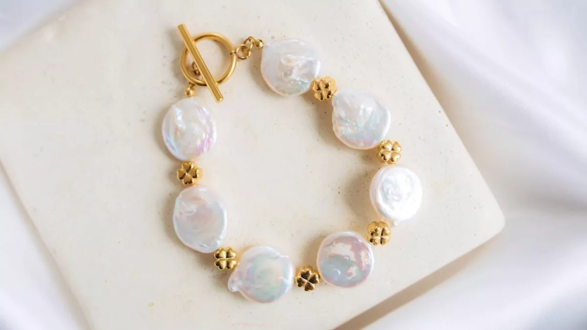 Esquema Pulsera de discos de perlas de agua dulce