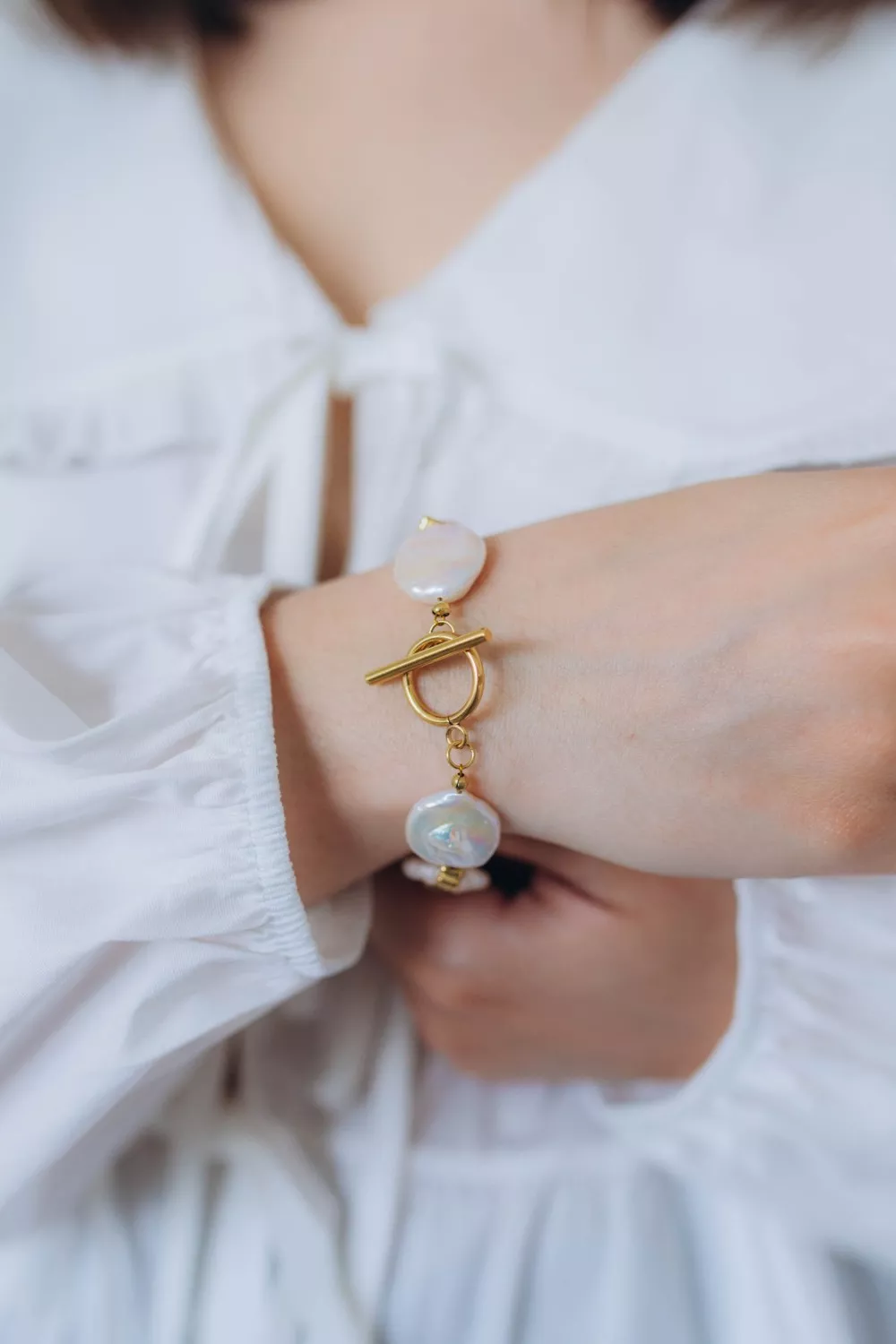 Esquema Pulsera de discos de perlas de agua dulce