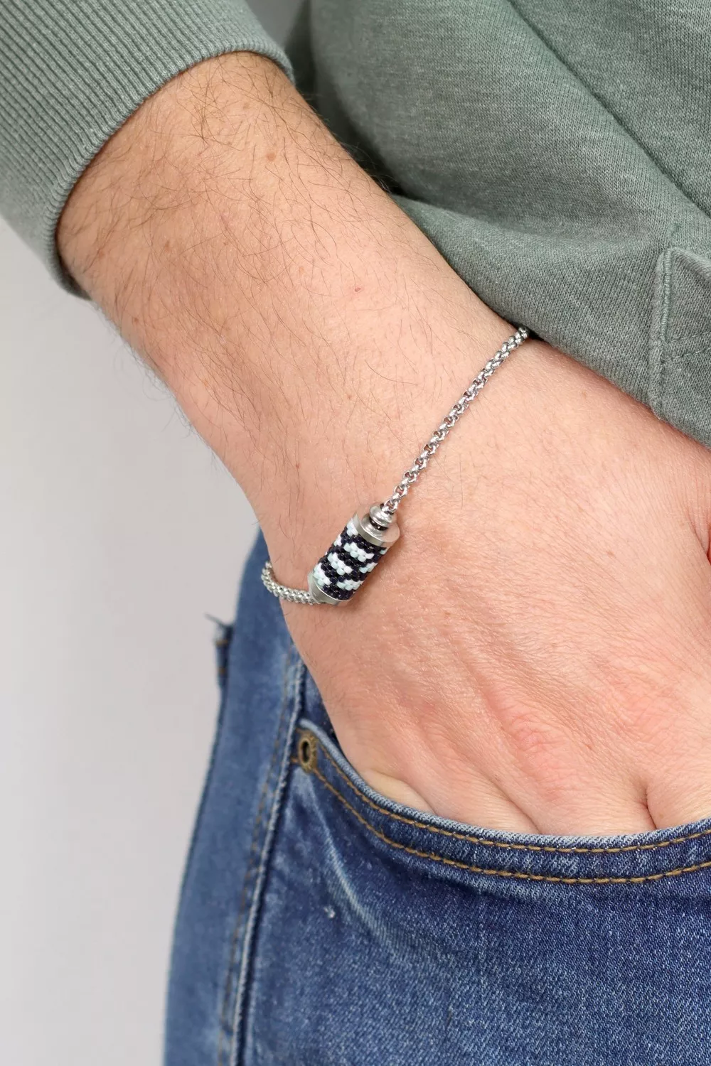 Pulsera de Miyuki para hombre con perla tubular